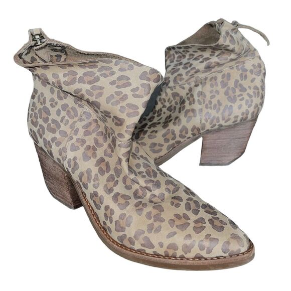 Matisse Boots Animal Print Leather Ankle Leopard Block Heel - Picture 2 of 9